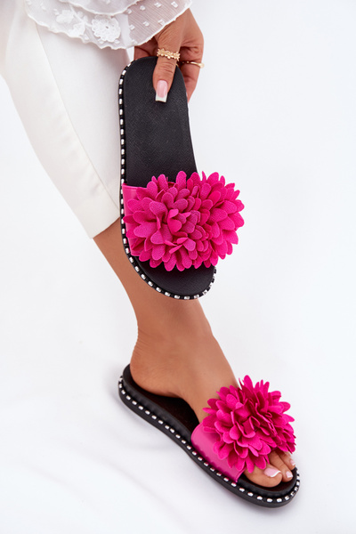 Damen Sandalen mit Blumen verziert fuchsia Cellanen