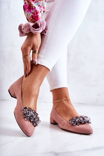 Wildleder-Ballerinas mit rosafarbener Loretta-Verzierung