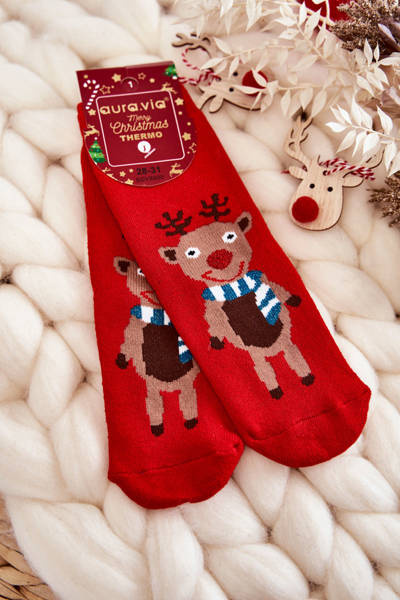 Children's Thermoactive Christmas Socks Reindeer Red