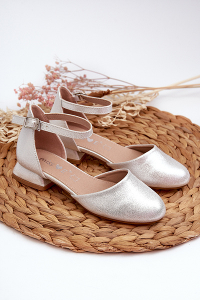 Sandales À Talons Bas Brillantes Pour Enfants Argent Nelly
