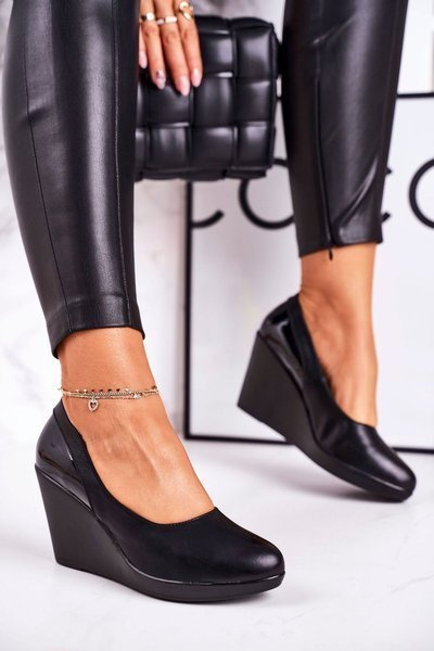 Escarpins compensés classiques pour femmes noir brillant Ivonne