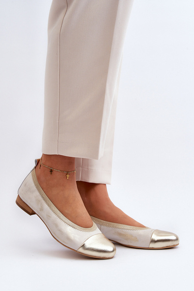 Zazoo 2890 Ballerines En Cuir Doré Vieilli