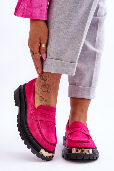 Klassische Wildleder-Loafer mit Verzierung Fuchsie Monaro