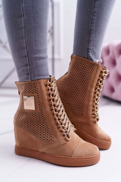 Baskets Femme Lu Boo En Daim Ajouré Camel Clamma