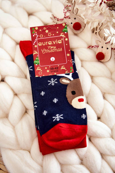 Chaussettes de Noël Homme Renne Bleu marine et rouge