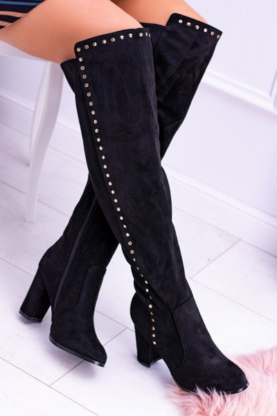 Schwarze Musketier-Stiefel aus Wildleder Portoso