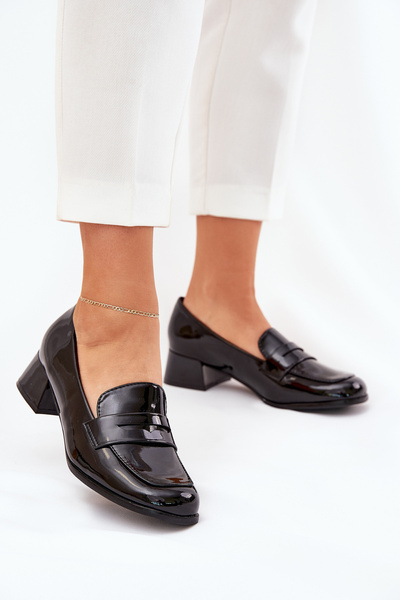 Ballerines Laquées À Talon Bas Noires Selenith