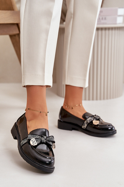 Mocassins Dames Vernis Avec Noeud Noir S.Barski HY42-331A