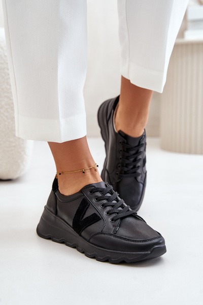 Chaussures de sport en cuir pour femmes Vinceza 7918 Noir