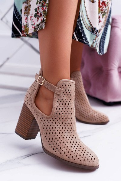 Women's Heeled Boots Spring Openwork Beige GoodDay
