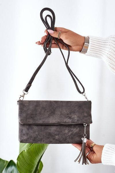 Pochette Avec Bandoulière Amovible Et Franges Gris