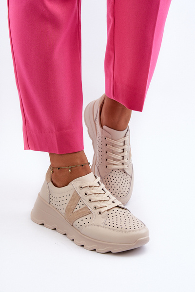 Chaussures De Sport Légères En Cuir Pour Femme Beige Eleonori
