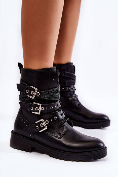 Warme Damenstiefel mit Streifen Glatt Schwarze Lambert