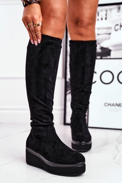 Bottes hautes femme sur plateforme Sergio Leone noir BT732