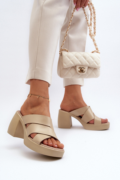 Zazoo 40373 Leather Sandals with Block Heel Beige