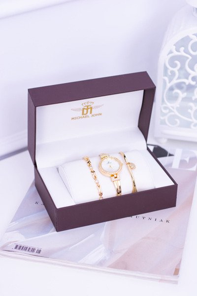 Michael John Set Gold Ladies' Zirkonia Uhr zwei Armbänder