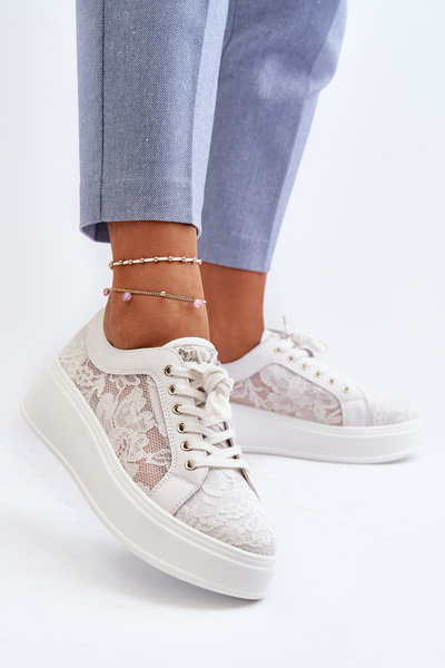 Baskets Femme En Dentelle Sur Plateforme S.Barski HY51-059 Blanches