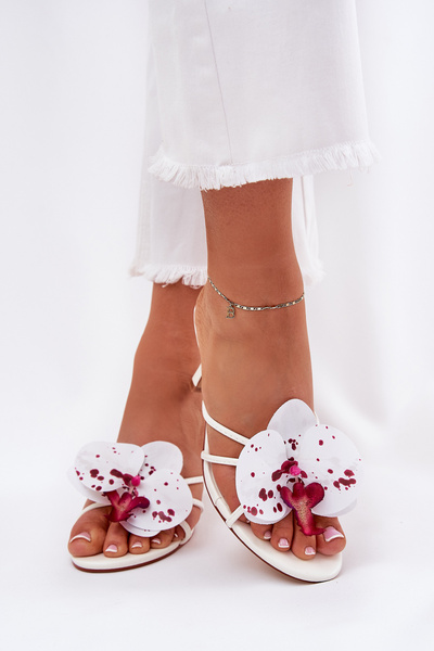 Women's High Heel Slippers With Artificial Flower White Reyi