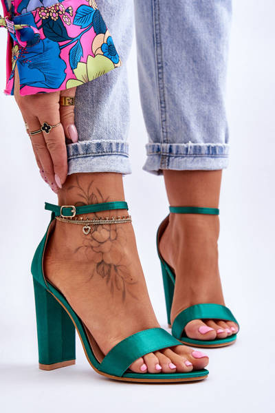Satin High Heel Sandals Green Linsy