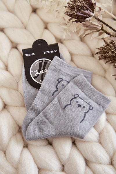 Chaussettes Femme En Coton Avec Ours En Peluche Gris