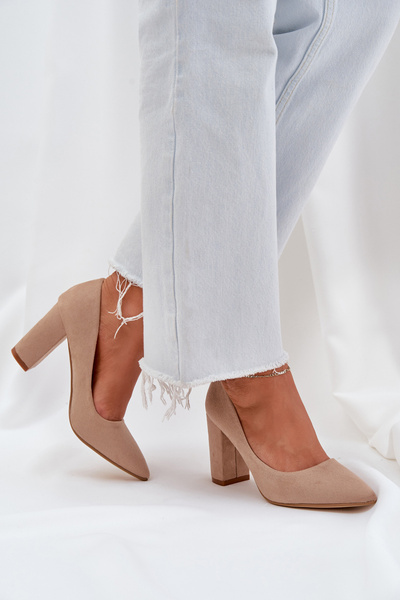 Damen Pumps Mit Blockabsatz Eko Wildleder Dunkelbeige Florena