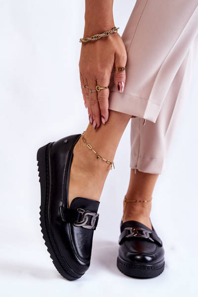 Leather Loafers On The Platform Black Abisso