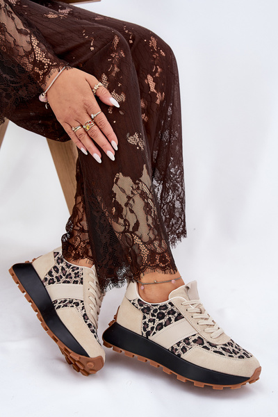 Baskets En Daim Pour Femmes Sur Plateforme Panthère Vinceza 66793 Beige