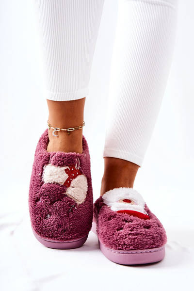 Christmas slippers Santa Claus and Reindeer purple