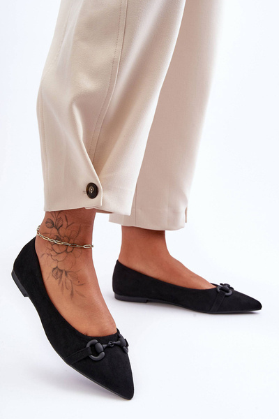 Ornamented Suede Ballet Shoes Black Noldaia