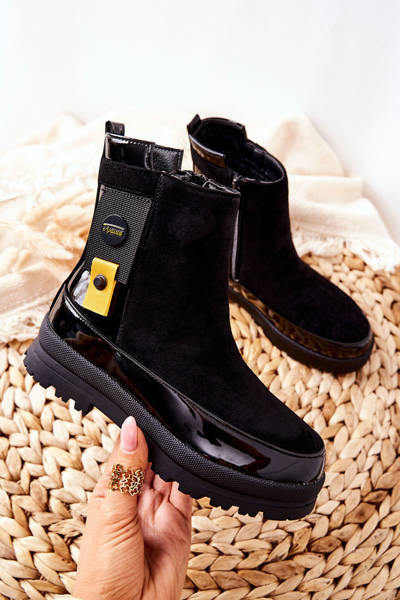 Boots Enfant Daim Laqué Noir My Lovely