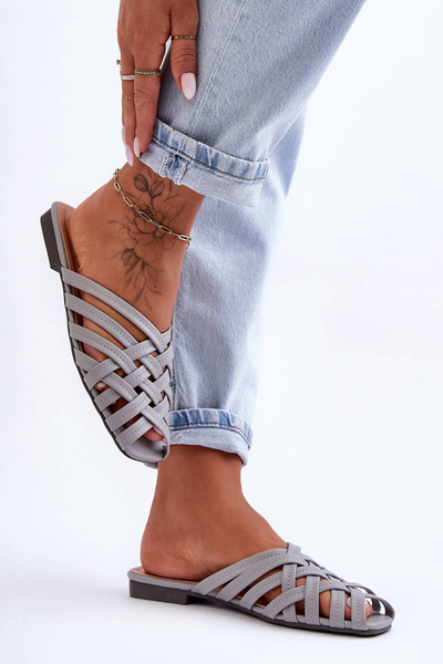 Chaussons Femme En Cuir À Lanières Gris Doralia