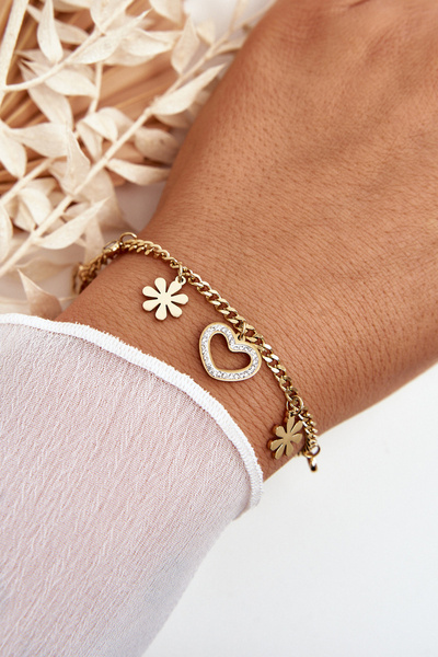 Modisches Armband Mit Blumen und Herz Gold