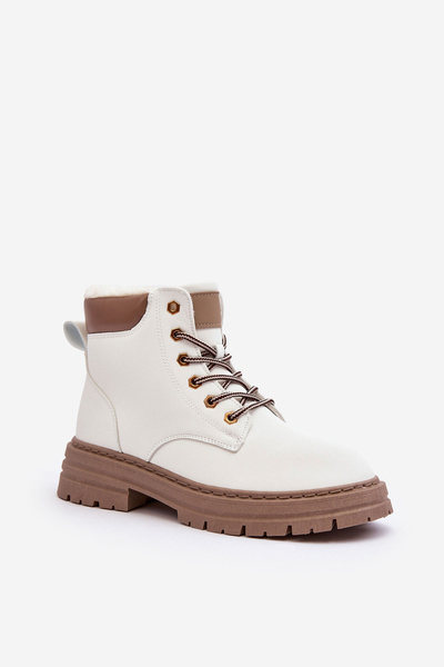 Moteriški batai su dirbtiniu kailiu pamušalu, balti Fenan