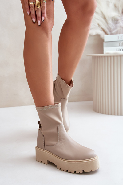 Zazoo 2947 slip-on női csizma természetes bőrből, bézs