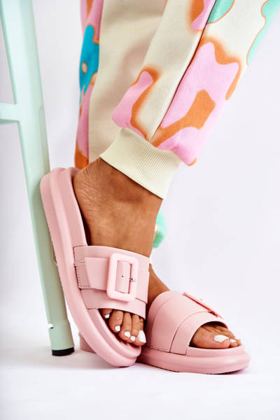 Women's Leather Slippers With A Buckle Pink Devia