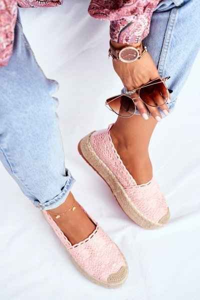 Damen Schnür-Espadrilles Rosa Plateau Desante