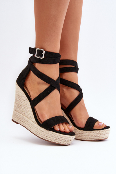 Sandalen Mit Keilabsatz Und Geflochtenem Band Schwarz Salthe