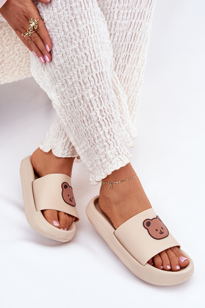 Damen Schaum Slipper Mit Bär Beige Lalon