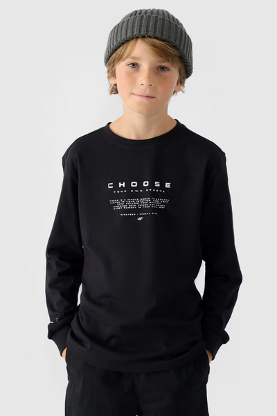 Tricou Cu Mâneci Lungii Pentru Băiat Cu Print Regular 4F 4FJWAW24TLONM294-20S Negru