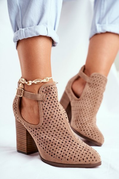 Bottines Aiguilles Femme Daim Ajouré Beige Morrena