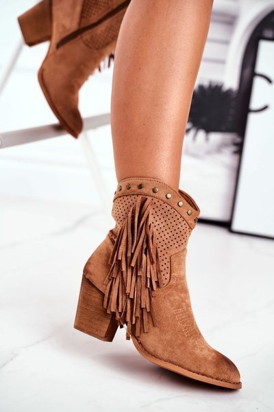 Damen Stiletto Stiefel mit Fransen Cowboy Khaki Michelle