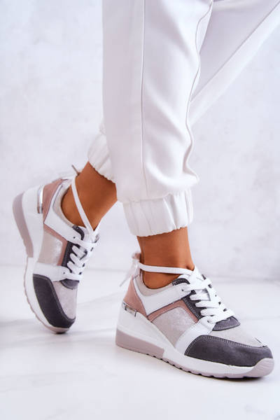 Sportschuhe aus Leder mit Keilabsatz Silber-Grau Elissa