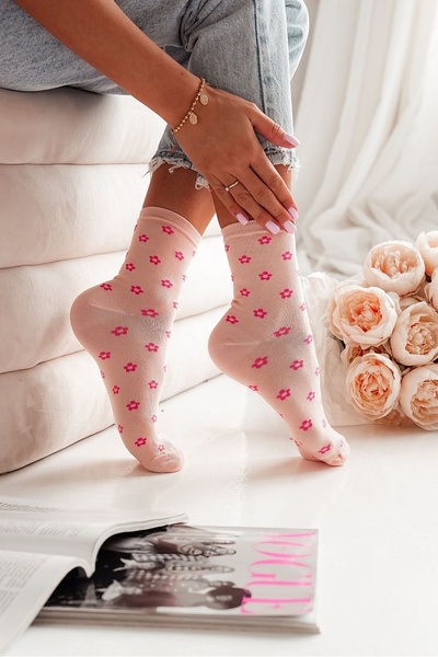 Chaussettes Femme À Petits Fleurs Pêche