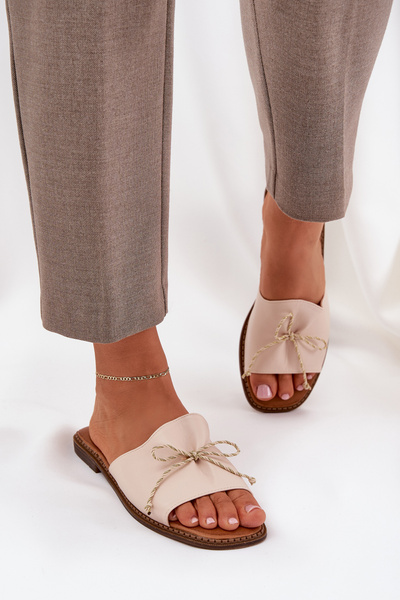 Flache Sandalen Mit Dekorativem Schleifenbezug Beige Deonelis