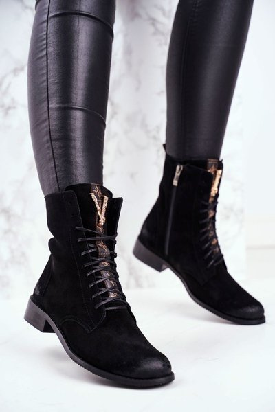 Damen Nubukleder Stiefel Schwarz Nicole 2593