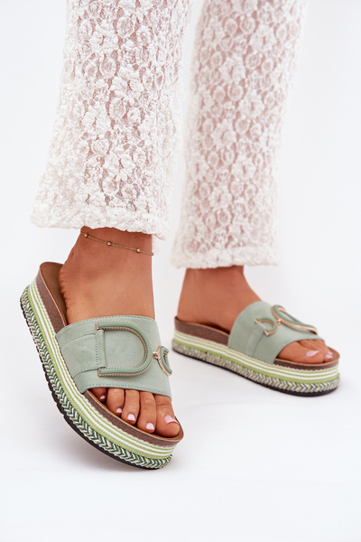 Damen Sandalen Auf Plattform Mit Dekoration Grün Daphira