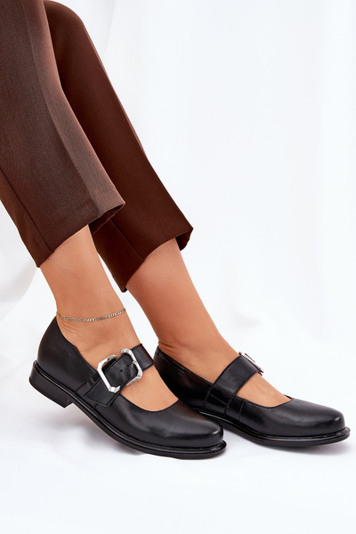 Leder Damen Halbschuhe Mit Schnalle Laura 2980 Schwarz