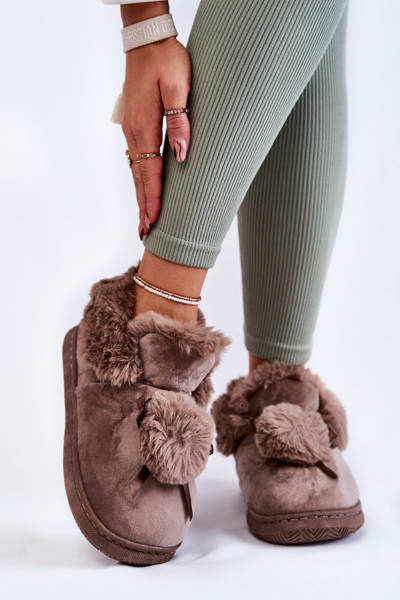 Chaussons Slip-on Fourrure Femme Avec Pompon Marron Noemi