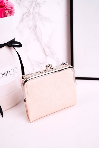 Small Women's Wallet Fastened With A Hook Beige
