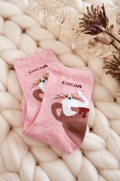 Lustige socken für Damen Katze im Cup rosa